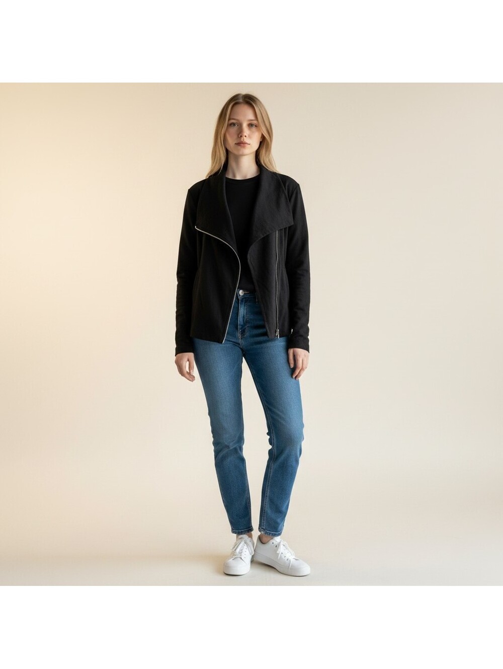 New Dalia Jacket Women L Large Black Full Zip Collared Long Sleeve Lined Rayon - Picture 1 of 10